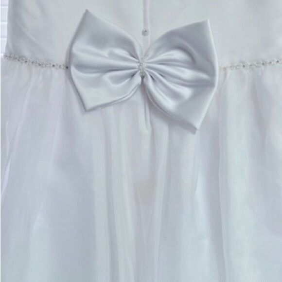 White Tulle Satin Bow Flower Girl Communion Dress - Picture 2 of 5